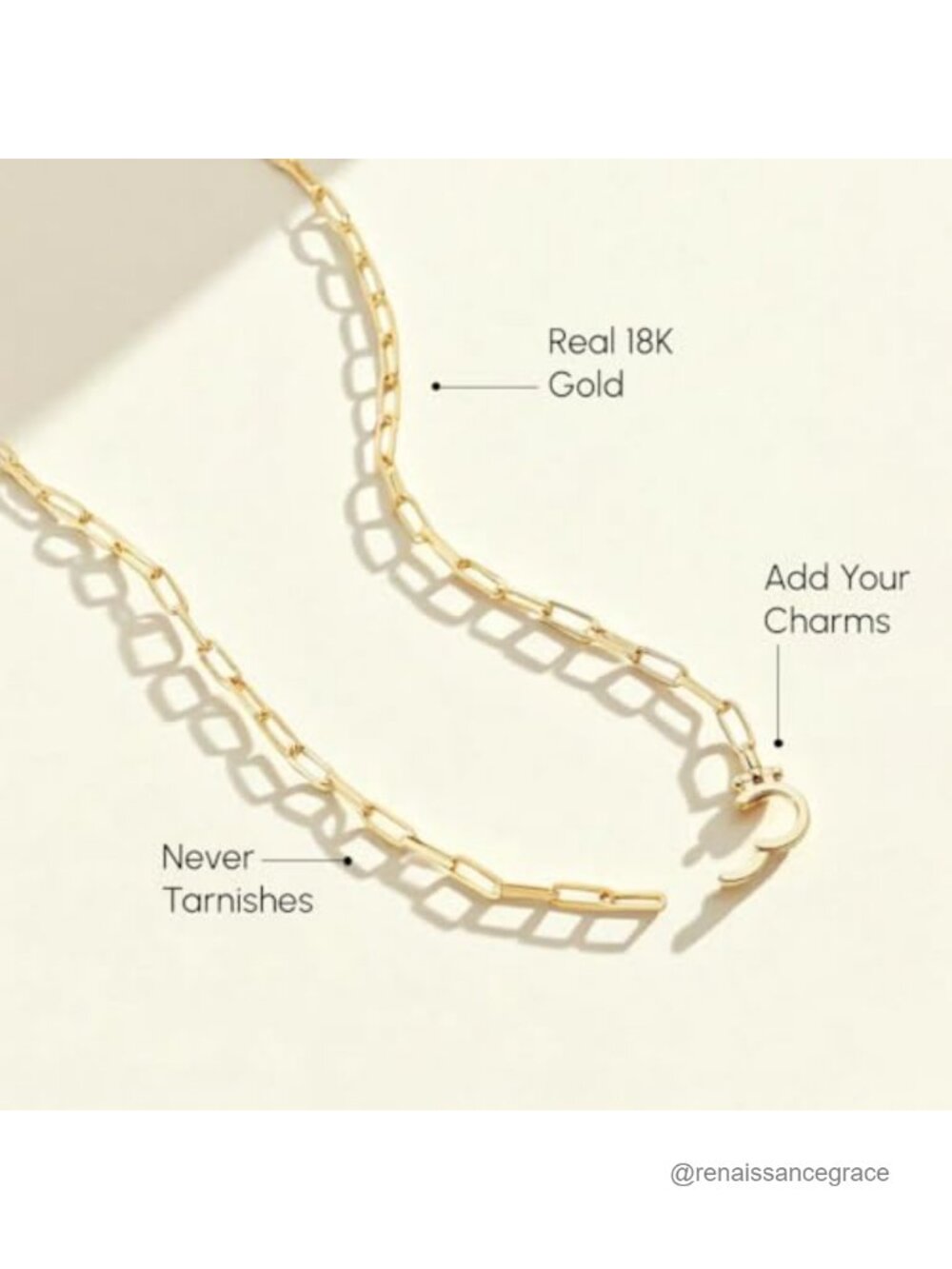 18K Gold Plated Paperclip Chain Necklace Adjustable 18in Layering Women